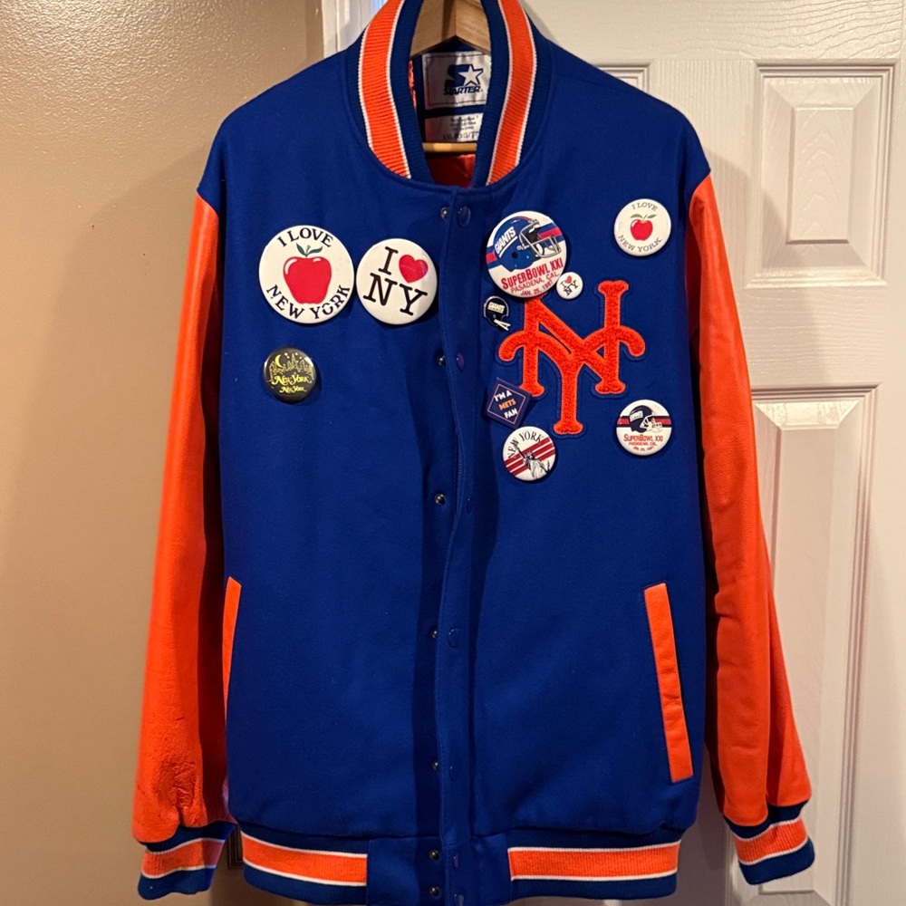 Vintage Coming to America STARTER Blue and Orange NY Mets Pin Varsity Jacket